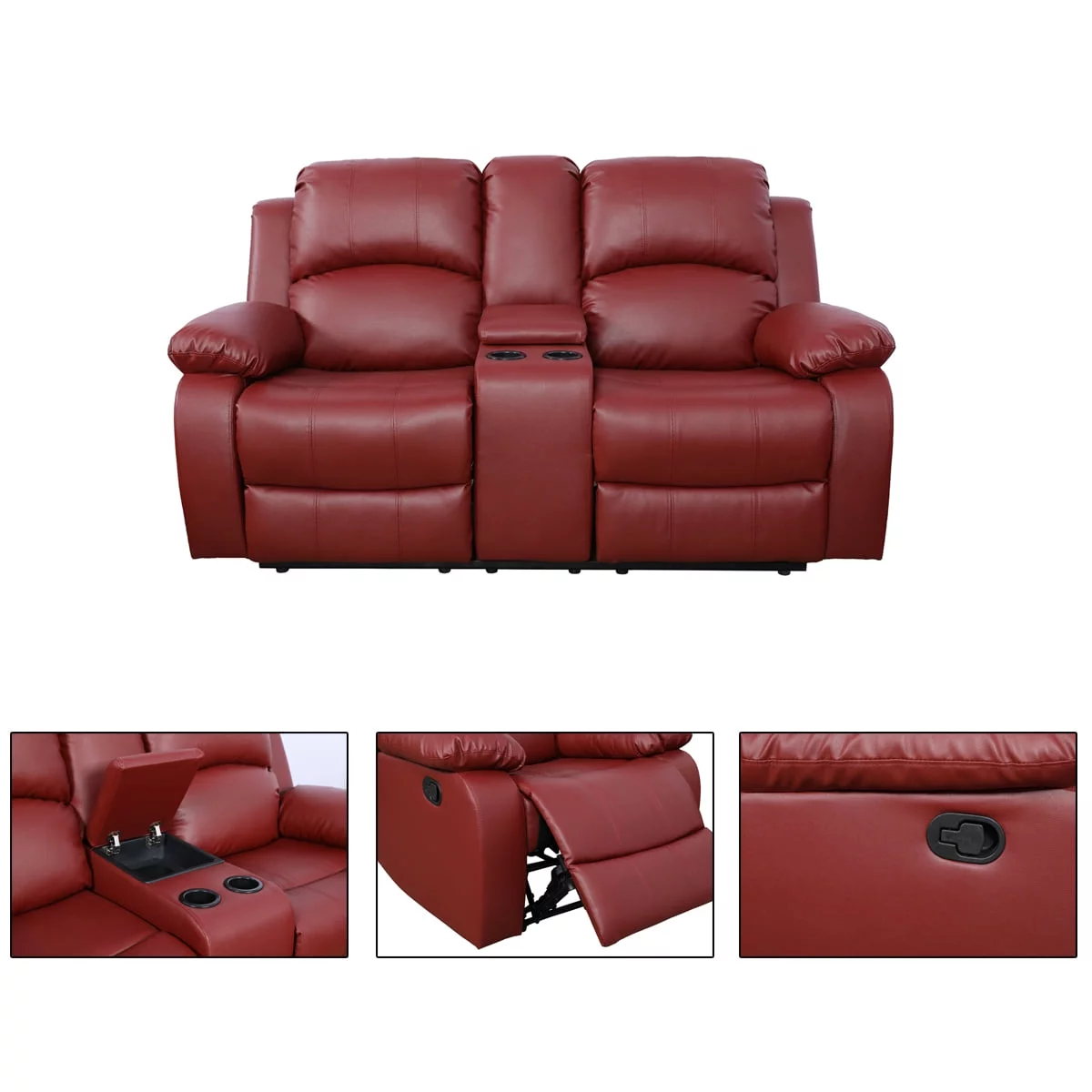 Ainehome Red Leather Reclining Sofa + Loveseat Set Living Room Recliner Set