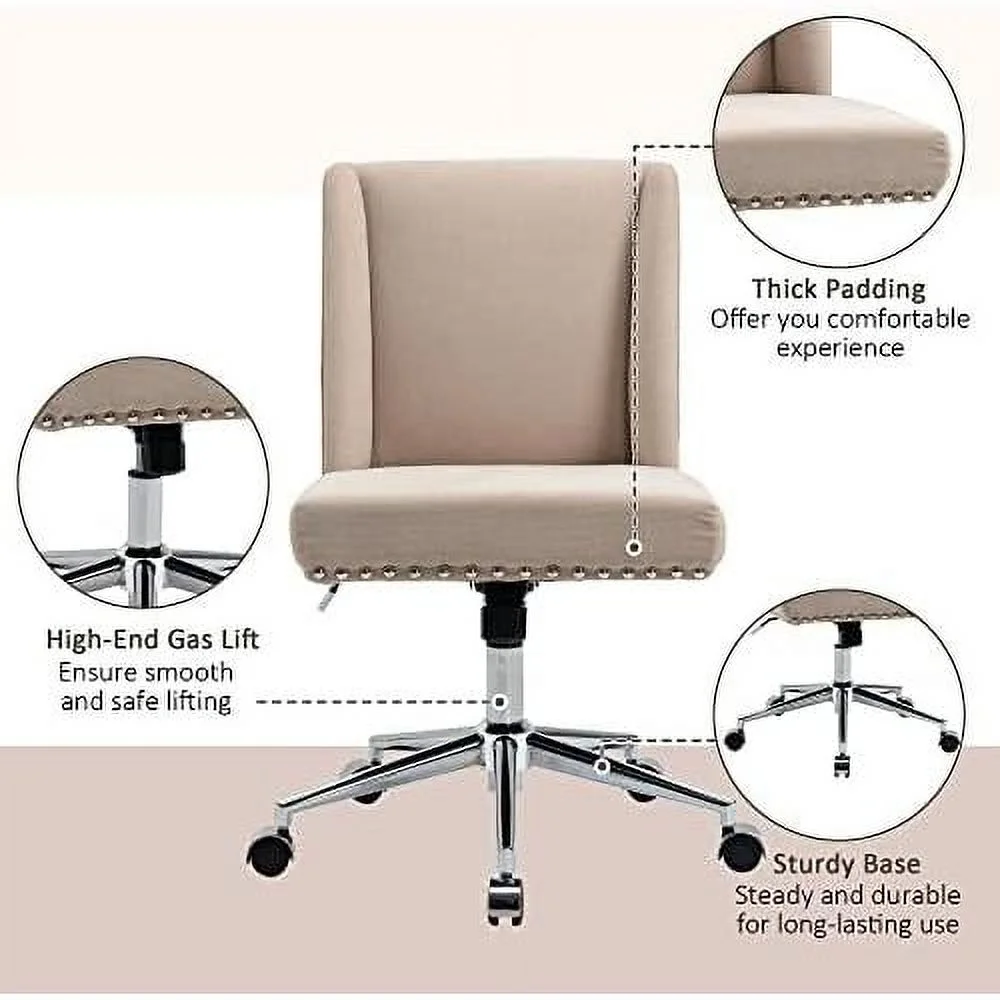 Back Home Office Chair, Task Chair With Tilt, 360° Swivel, Padded Desk Chair With Adjustable Height, Beige