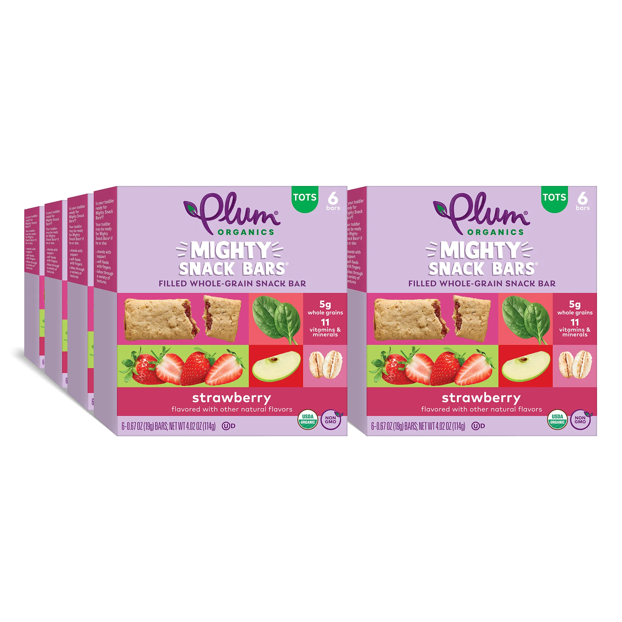 Plum Organics Mighty Snack Bars, Strawberry, 0.67 oz Bars, 6 Count, 8 Pack