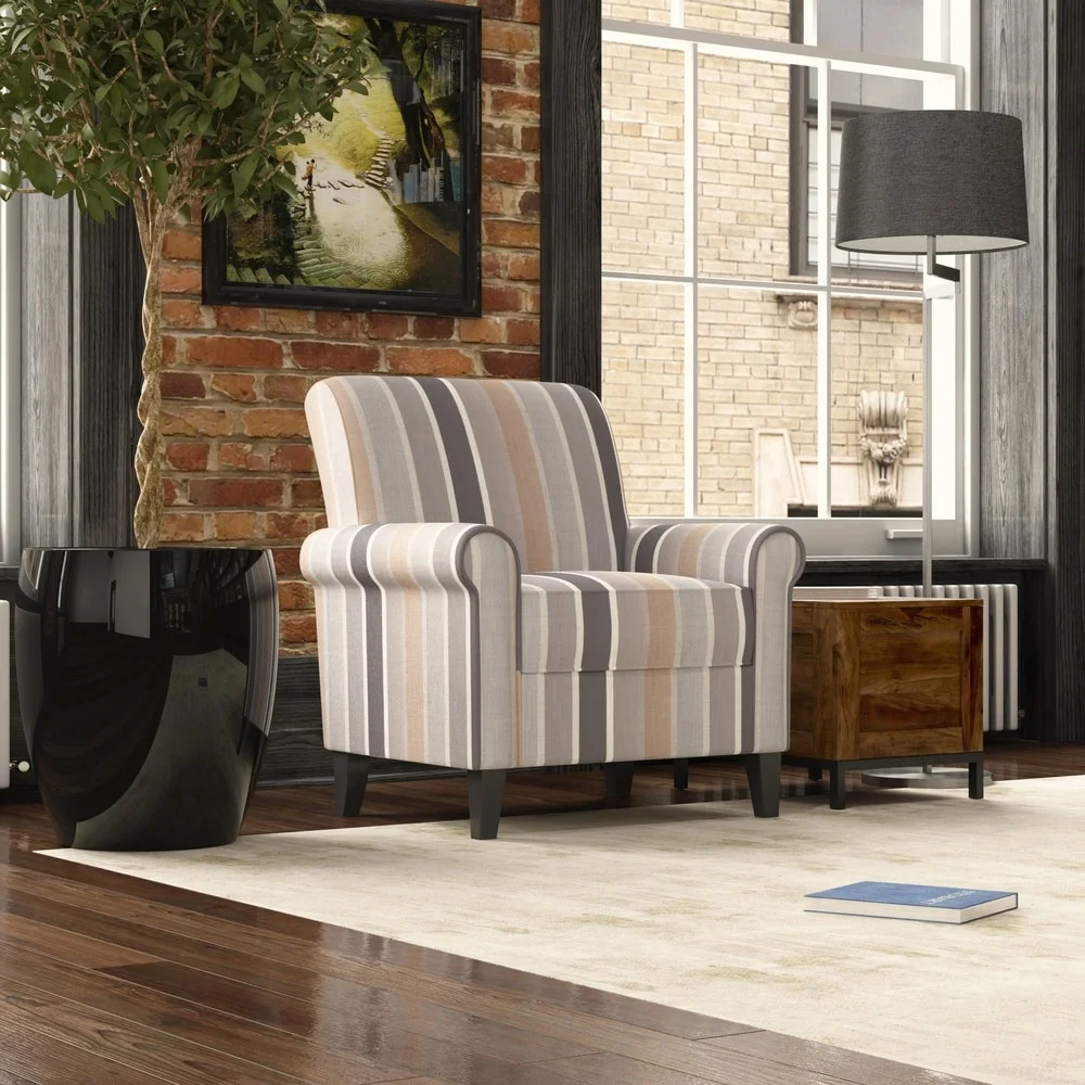 Copper Grove  Sankt Rolled Arm Chair Turquoise Stripe Striped Pattern