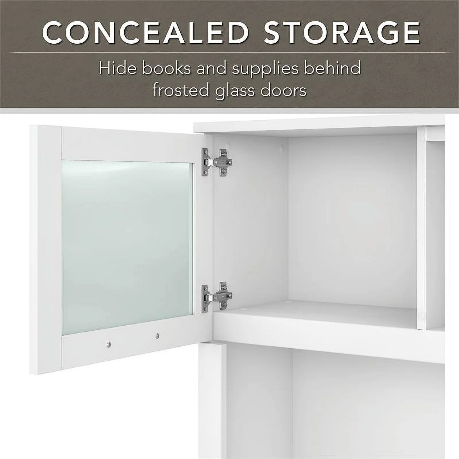 Pemberly Row 72W L Shaped Desk with Hutch & Bookcase in White - Engineered Wood