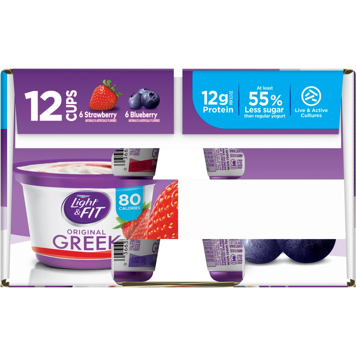 Dannon® Light & Fit® Greek Blended Nonfat Yogurt Strawberry & Blueberry 5.3oz 12 pack