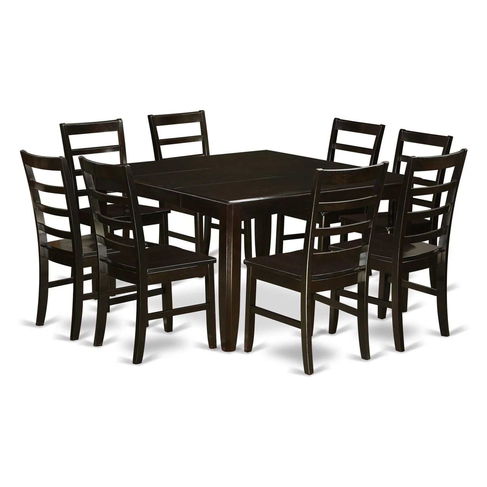 Dining Room Set-Square Dining Table With Leaf And 8 Dining Chairs-Finish:Cappuccino,Number of Items:9,Shape:Square,Style:Wood Seat