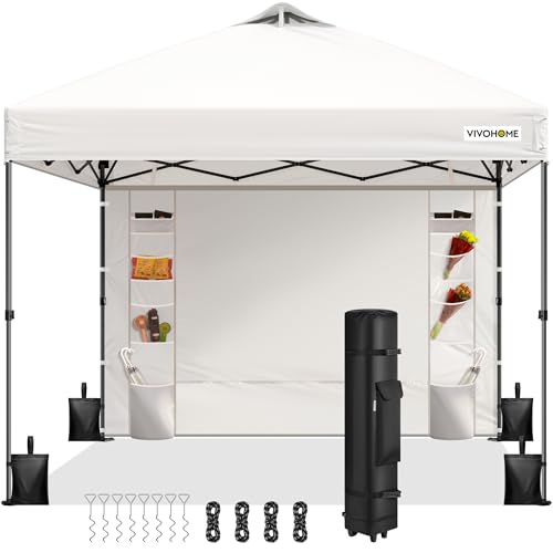 VIVOHOME 10x10ft Pop Up Canopy Tent One Push Setup Outdoor Portable Shelter Tent Heavy Duty with Wheel Carry Bag and 4 Sandbags, White