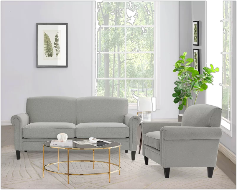 KOWO Upholstered Rolled Arm Accent Armchair gray