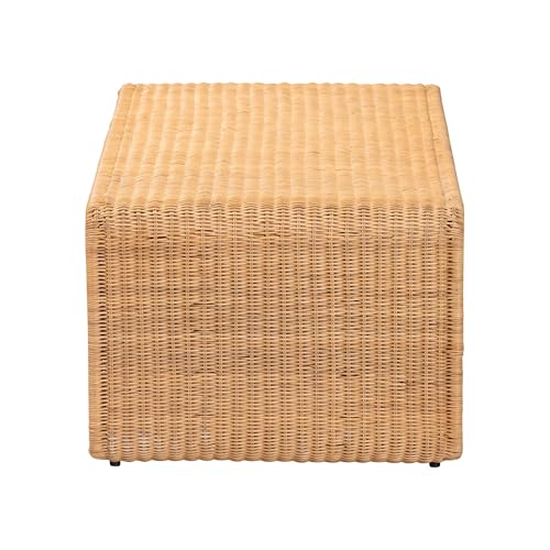 bali & pari Nevada Rattan Coffee Table – Handwoven Boho Accent Table, Light Honey