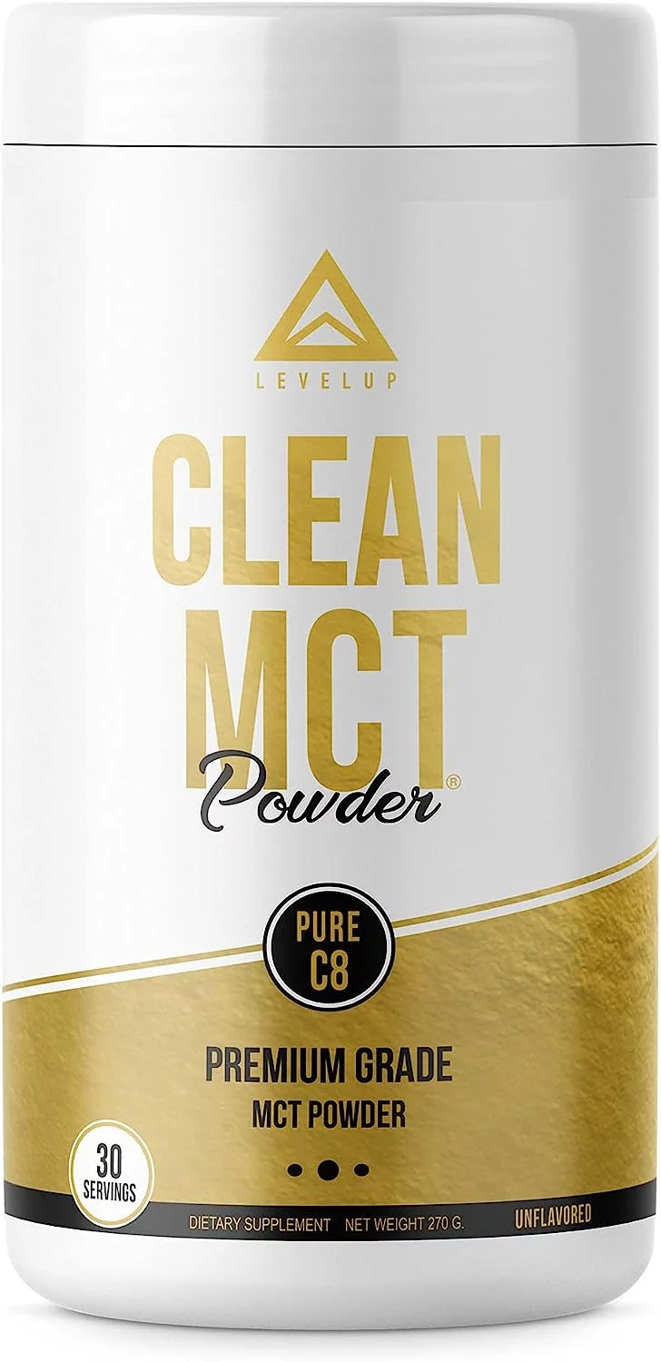 LevelUp Clean MCT Oil Powder 100% Pure C8 Caprylic Acid Triglycerides w/Prebiotic Fiber | Best Ketogenic Supplement | Ultimate Keto Coffee Fat for Ketones (Unflavored)
