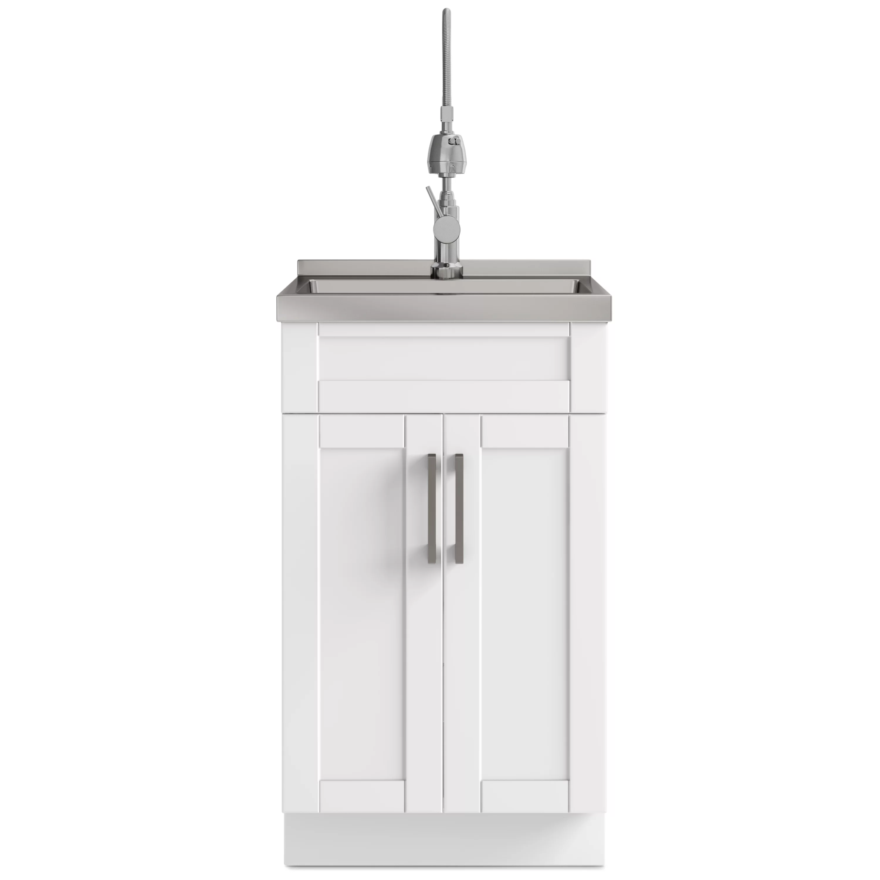 Simpli Home Hennessy Transitional 20 inch Deluxe Laundry Cabinet with Faucet and Stainless Steel Sink in White