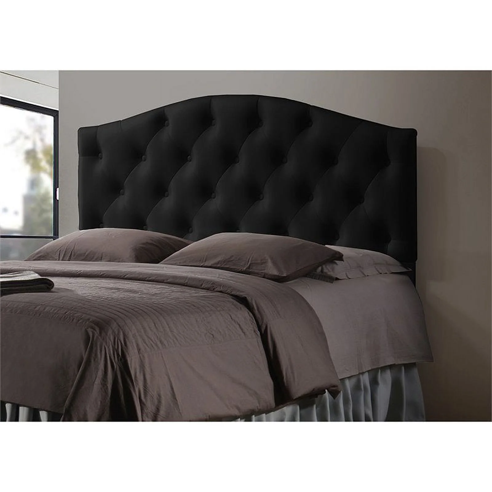 Bowery Hill Modern Faux Leather Tufted Queen Size Panel Headboard in Black