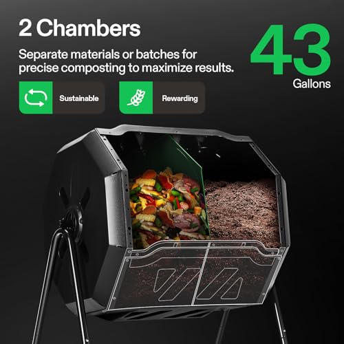 VIVOSUN Outdoor Tumbling Composter Dual Rotating Batch Compost Bin, 43 Gallon Black Door
