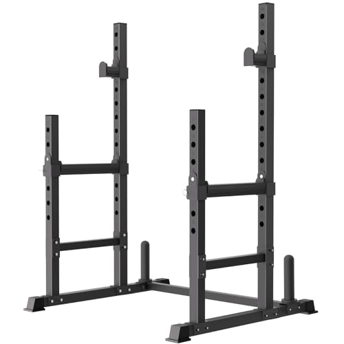 VivZen Adjustable Squat Rack & Bench Press Stand – Multi-Functional Home Gym Power Rack for Barbell, Dumbbell, and Push-Up Workouts–Heavy-Duty Steel Construction (34