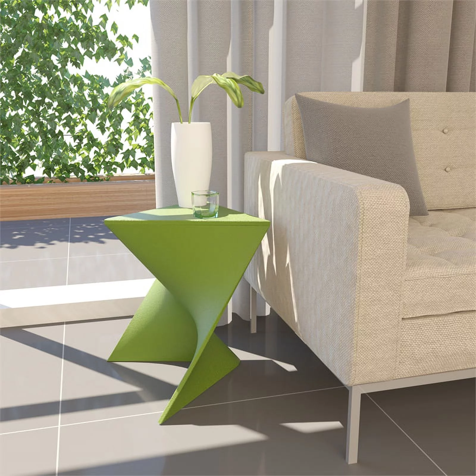Home Square Modern Plastic Triangle End Table in Green - Set of 2