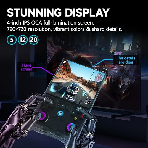 R36MAX Retro Handheld Game Console with 128G Built-in 18000+ Classic Games,2025 New Upgrade Portable Hand Held Open Source Linux System 4.0-in IPS Screen Video Player for Adults Arcade(Black 128GB)