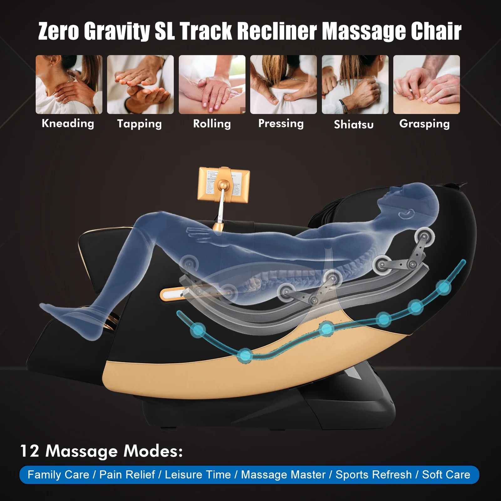 Artist Hand Massage Chair Full Body, SL Track Zero Gravity Massage Chair Recliner with 12 Modes, AI Voice Control, Bluetooth, Body Scan, Foot Roller & Airbags Massage