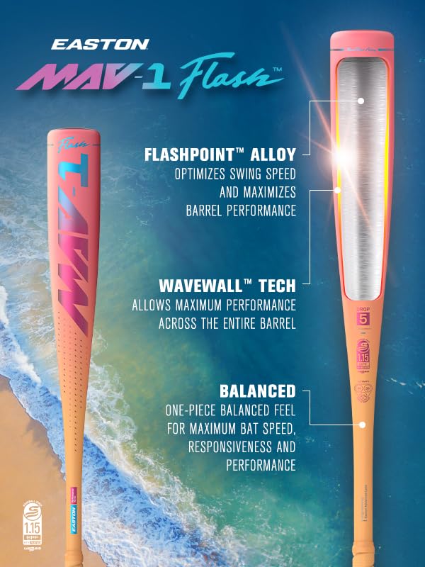 Easton | 2026 | MAV1 Flash Baseball Bat | USSSA - Coach/Machine Pitch | -10 Drop | 2 3/4' Barrel | 1 Pc. Alloy