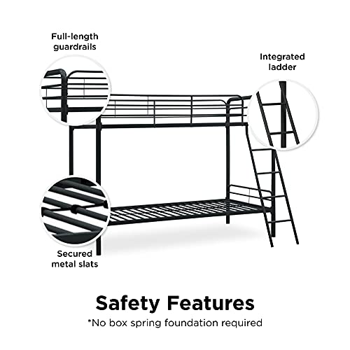 DHP Twin-Over-Futon Convertible Couch and Bed with Metal Frame, Ladder and Guardrails - Black
