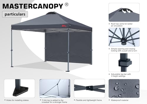 MASTERCANOPY Durable Pop-up Canopy Tent with 1 Sidewall (10'x10',White)