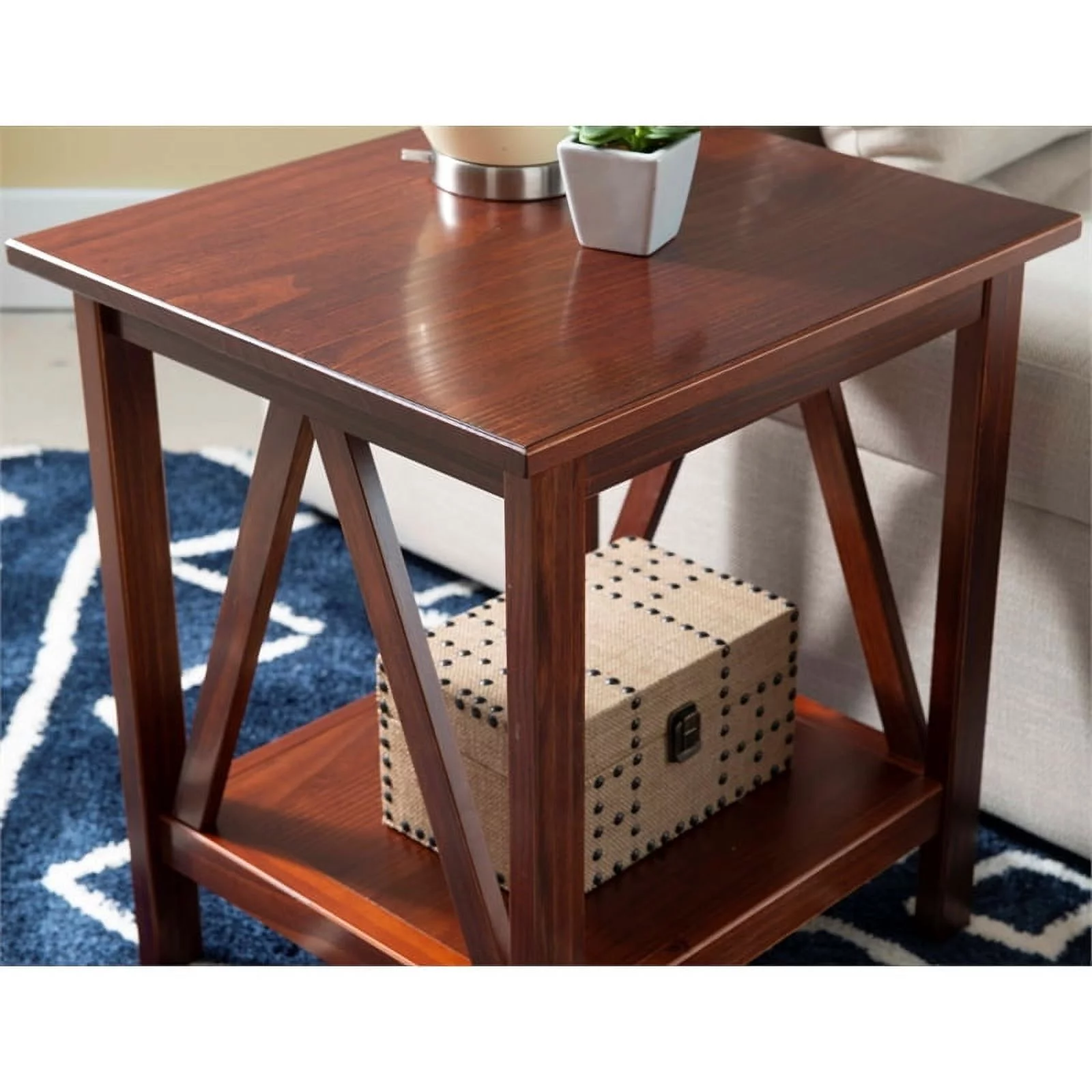 Riverbay Furniture Wood X-Design End Table in Antique Brown
