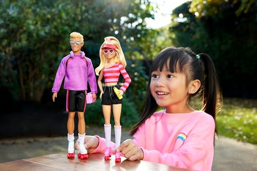 Barbie Fashionistas Set with 2 Fashion Dolls & 6 Accessories, Ken Roller-Skating Fashion Dolls, 65th Anniversary Collectible (Amazon Exclusive)