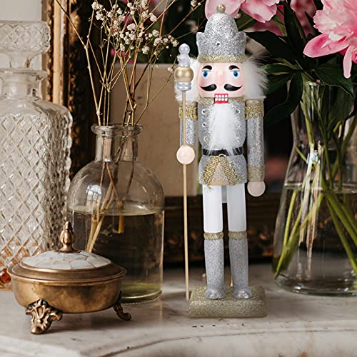 PRETYZOOM 1Pc Christmas Nutcracker Ornaments Wooden Nutcracker Soldier Figure Decor Christmas Decorations Doll Ornament for Festival Party Outdoor Xmas (Silver)