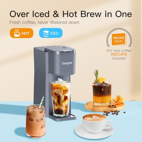 Mini Hot and Iced Coffee Maker Single Serve, for K Cup and Ground, 6 to 14 Oz Brew Sizes, with Recipe Book, for Home, Travel, RV, Office and Dorm, Classic Black (2.0 Version)