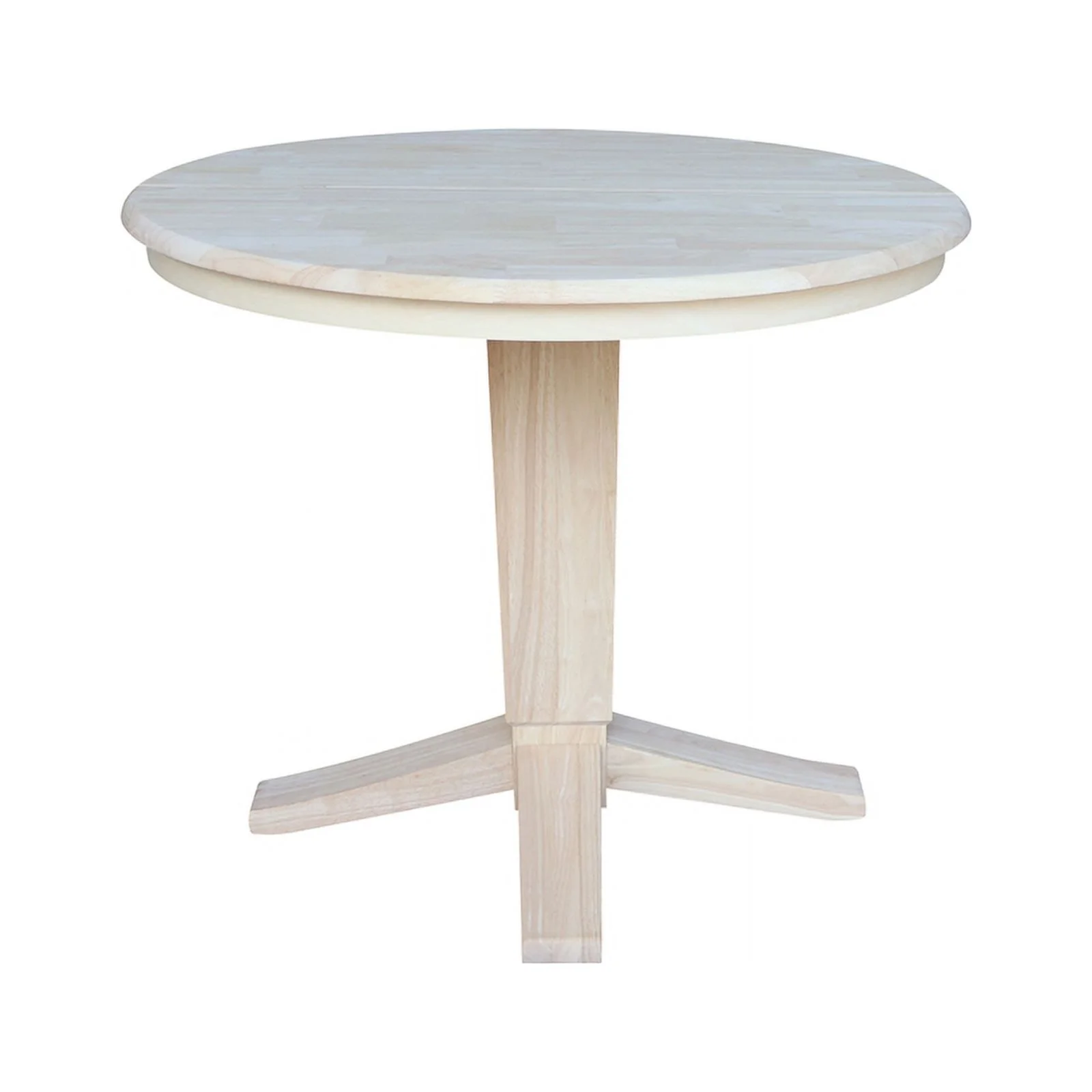 36 in Solid Wood Round Top Pedestal Dining Table with 12 in Leaf in Unfinished