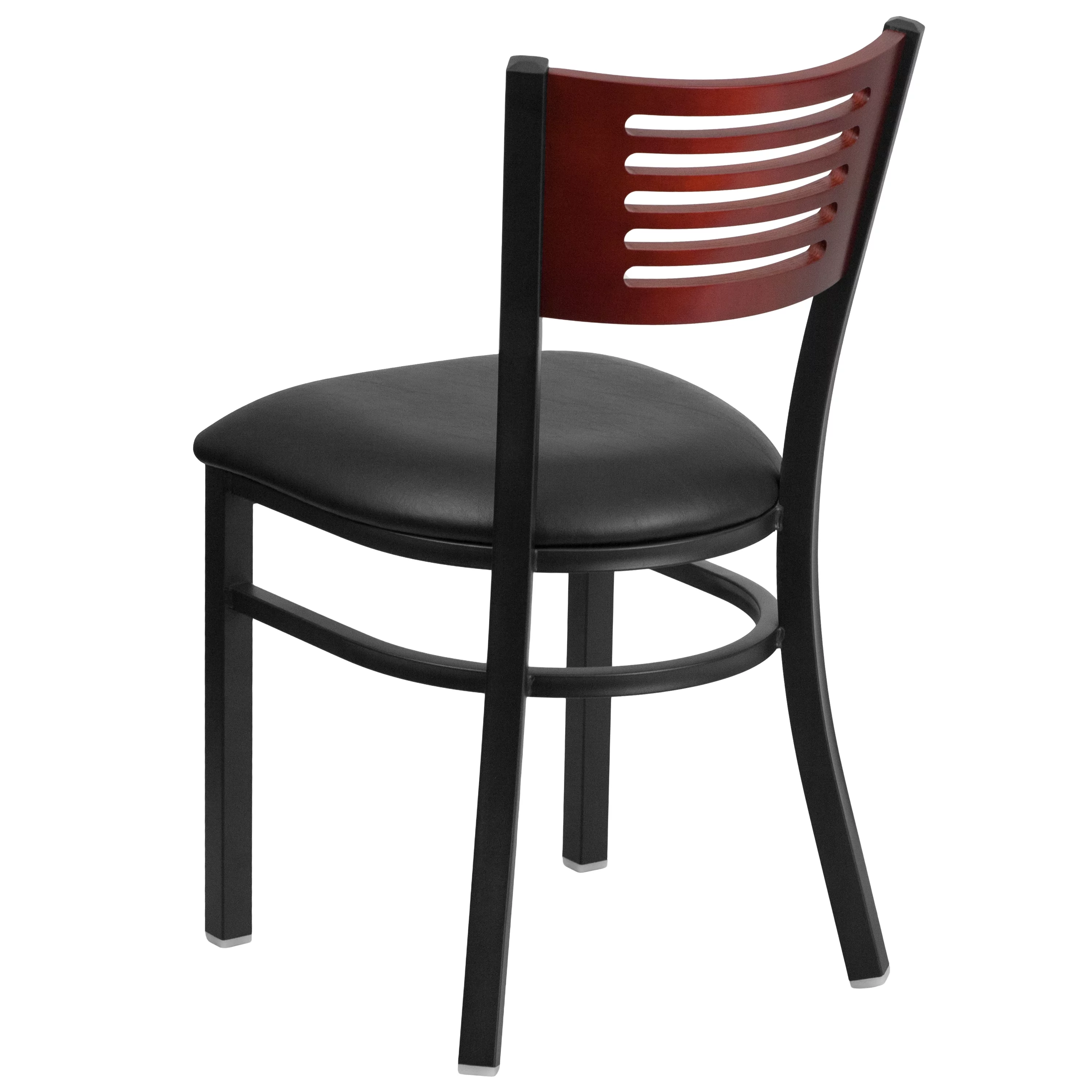 Flash Furniture 2 Pk. HERCULES Series Black Slat Back Metal Restaurant Chair - Mahogany Wood Back, Black Vinyl Seat
