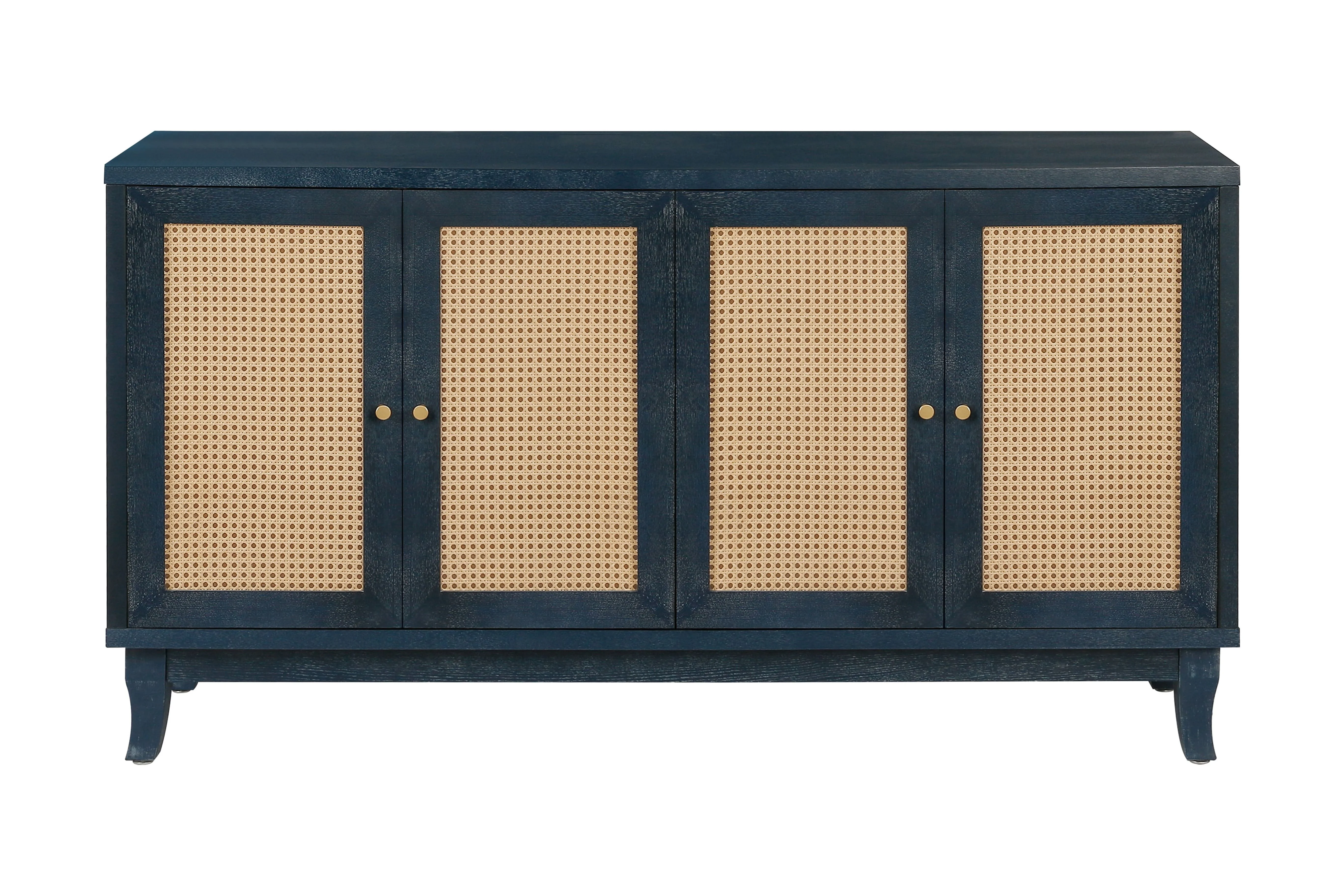 Sideboard Wooden Cabinet with U-Style Accent and Antique Blue Finish - 4 Doors Storage Cabinet for Hallway Entryway Living Room Bedroom