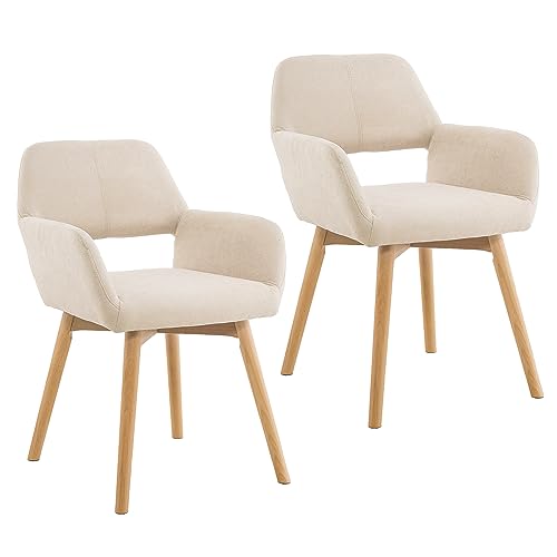 Desk Chair No Wheels Vanity Chair Makeup Chair Comfy Accent Chair for Living Dining Room Bedroom Home Office Mid Century Modern Upholstered Armchair Sofa with Wood Legs (Wool White, 1)