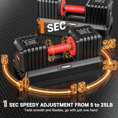 Adjustable Dumbbells Set of 2, 1-Sec Adjustable Weights Dumbbells Set, 5 in 1 Free Dumbbell with Anti-Slip Texture Handle, Weight Set For Home Gym Suit both Men and Women