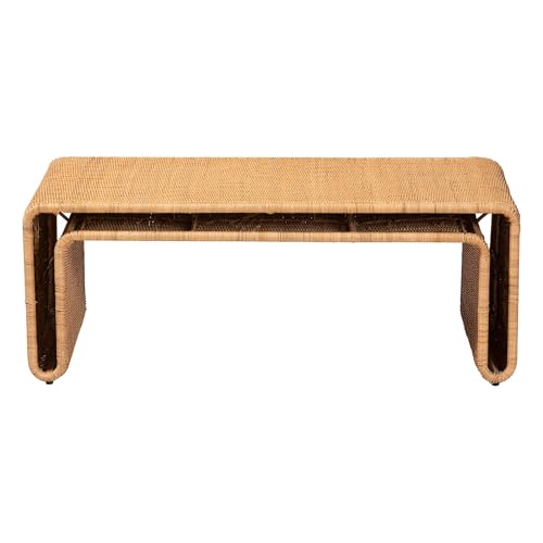 bali & pari Nevada Rattan Coffee Table – Handwoven Boho Accent Table, Light Honey