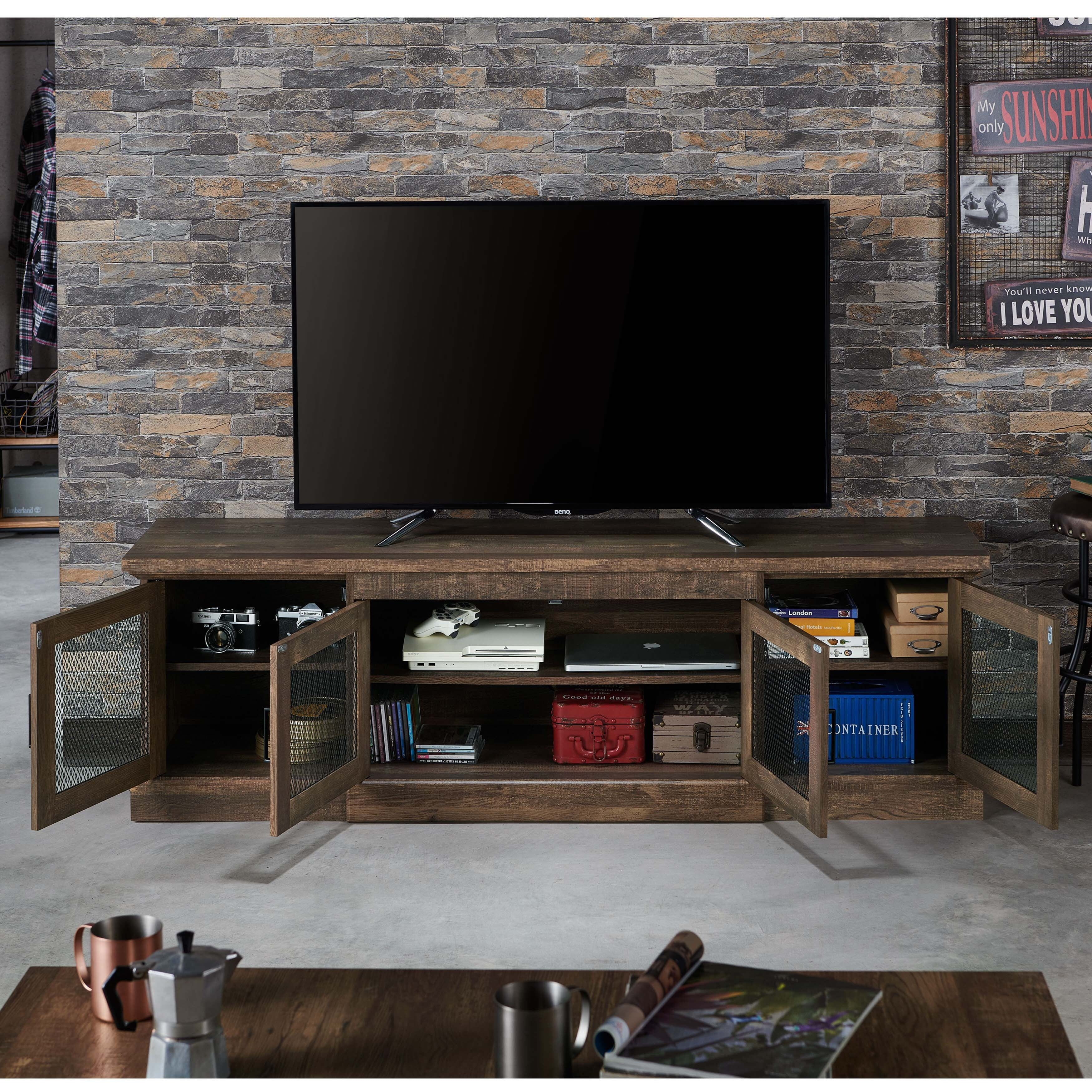 Denhour DH BASIC Rustic Reclaimed Oak 69-inch Wide 6-Shelf TV Stand by