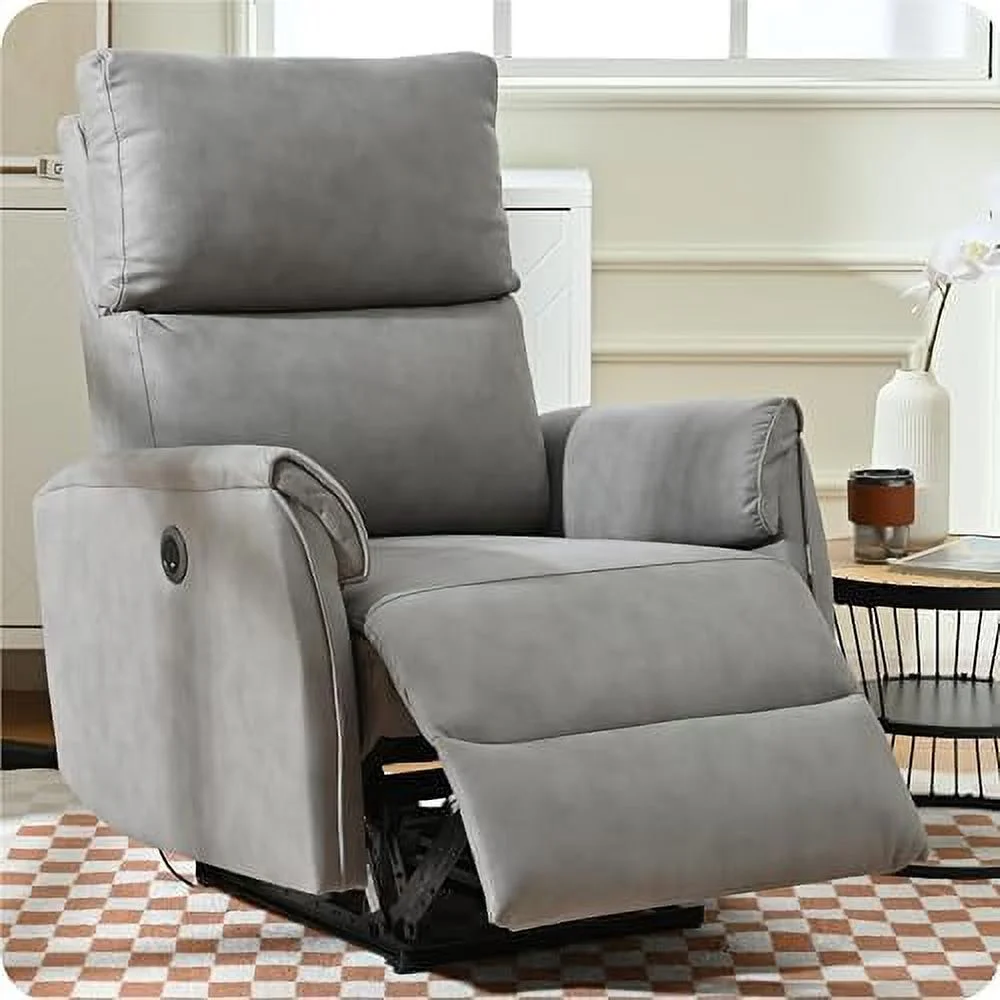 xrboomlife Power Recliner Chair  Small Electric Recliner Chairs with USB Port Thick Backrest  Leather Fabric Small Recliner for Small Space Living Room Home Theater (Dark Gray)