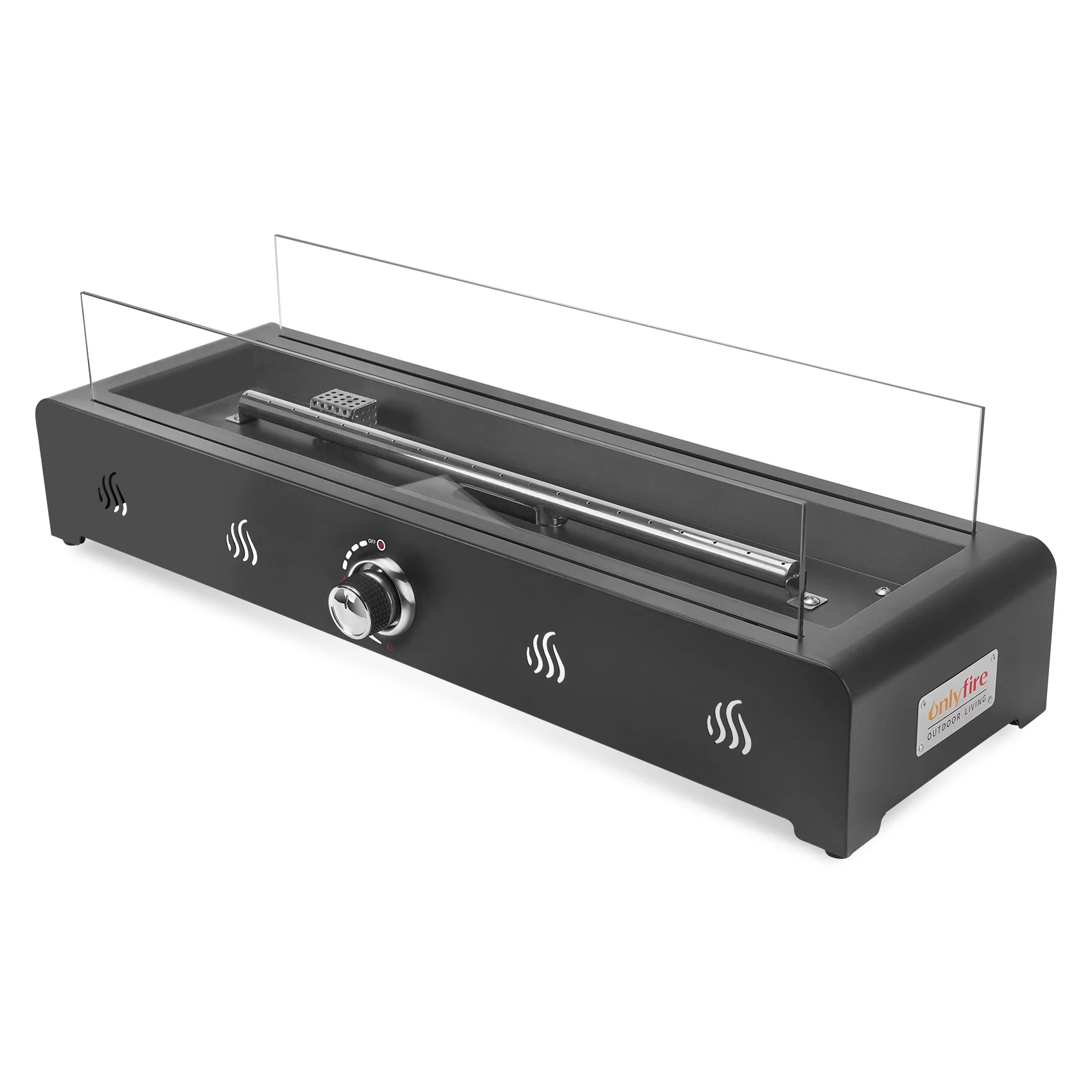 Only Fire 28in Heater Propane Firepit with Rear Air Inlet, Glass Wind Guard & Fire Glass Tools