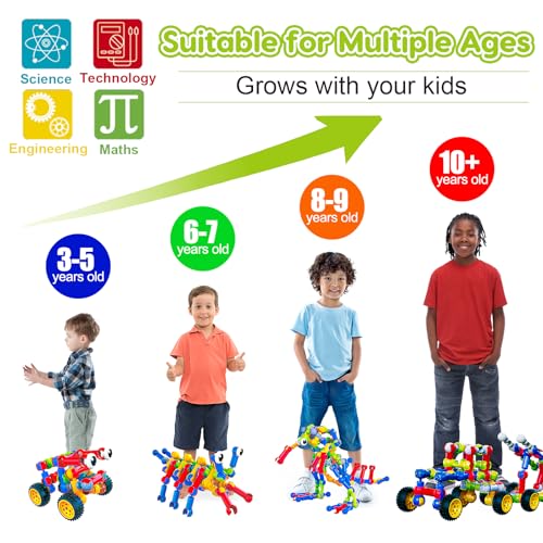 Kids STEM Building Toys for 3 4 5 6 7 8+ Year Old Boy Girl Birthday Gift, 125 Pcs Preschool Classroom Educational Building Blocks Stem Kits Activities Ages 3-5 4-8 5-7 6-8 Engineering Creative Games