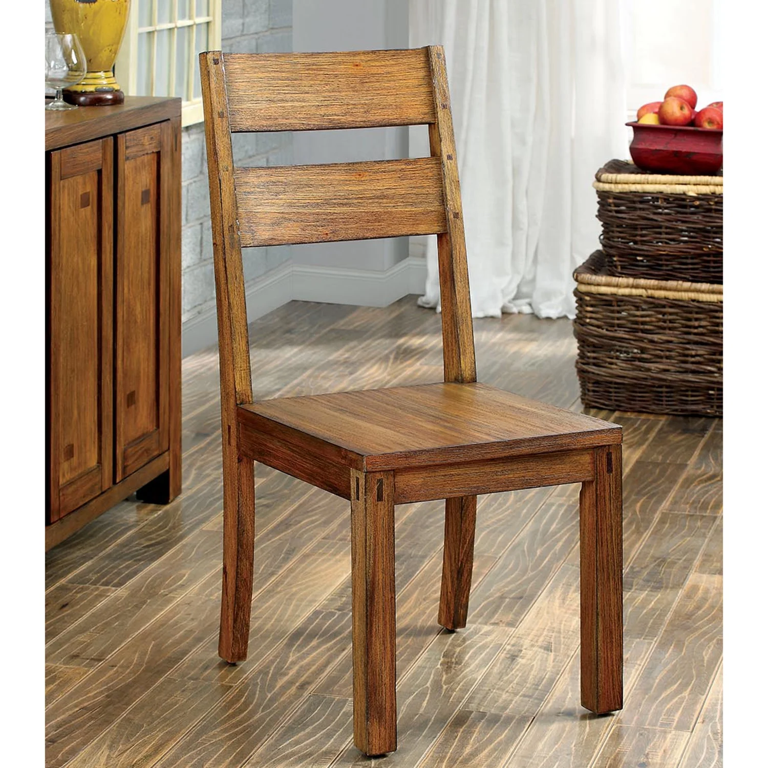 Furniture of America Montanez Farmhouse Ladder Back Dining Chairs- Set of 2, Dark Oak