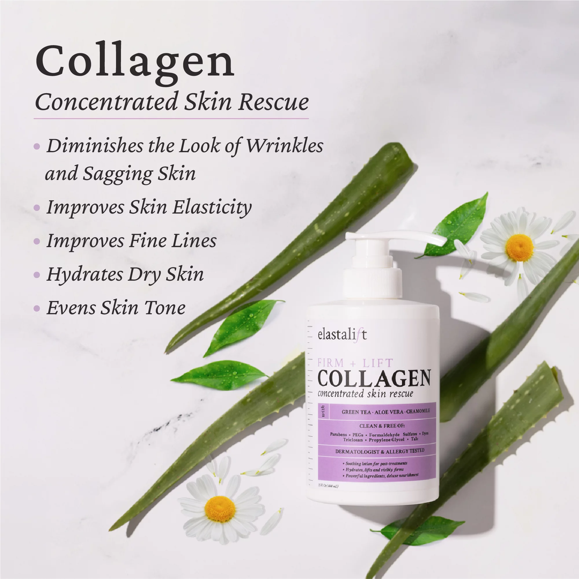Elastalift Collagen Face Cream 2 fl oz + Body Cream 15 fl oz + Face Serum 1.75 fl oz Set of Three