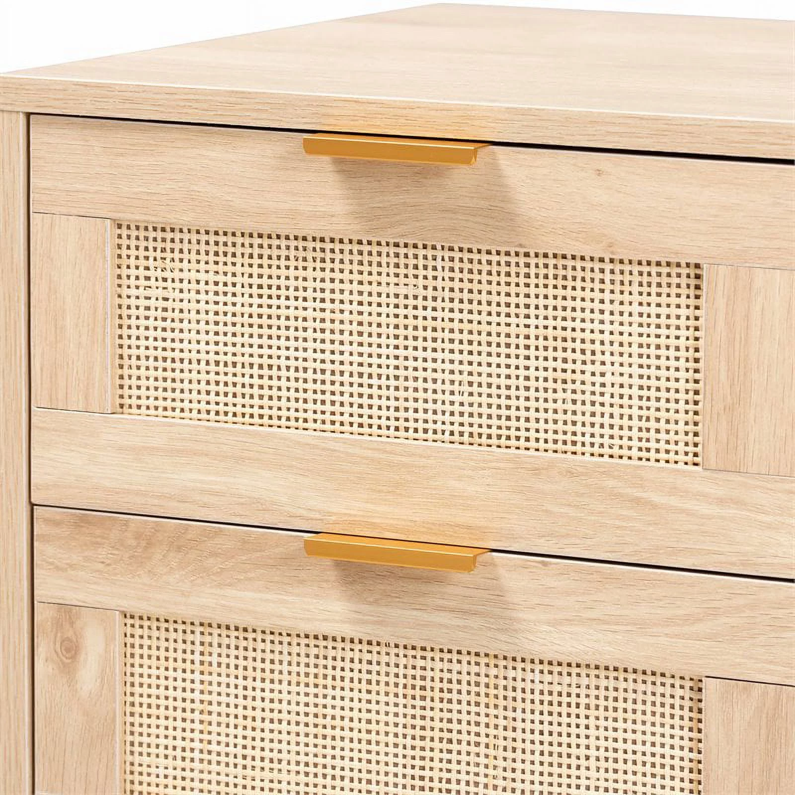 Bowery Hill Light Oak Brown Finished Wood and Rattan 2-Drawer Nightstand