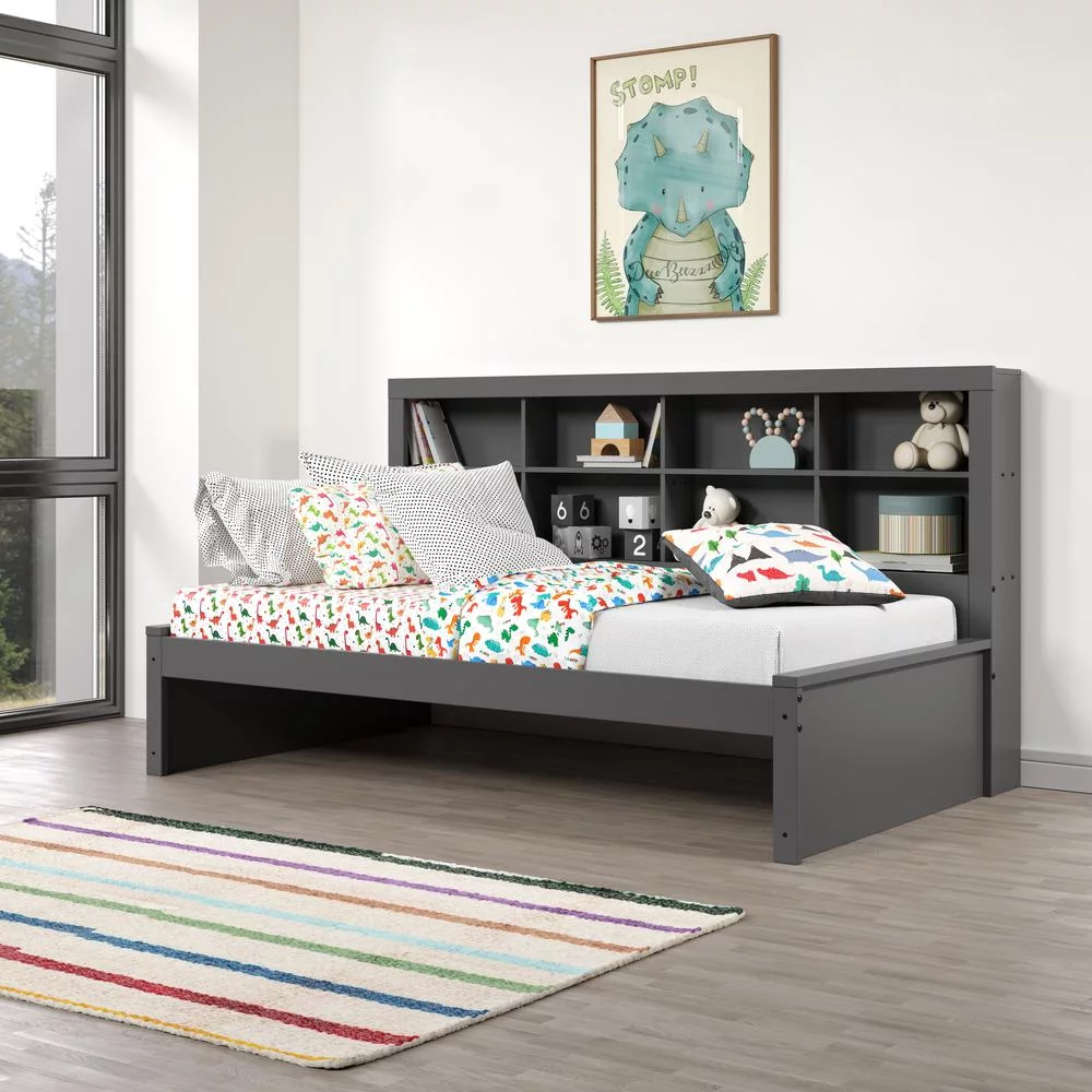 Twin Bookcase Day Bed in Dark Grey