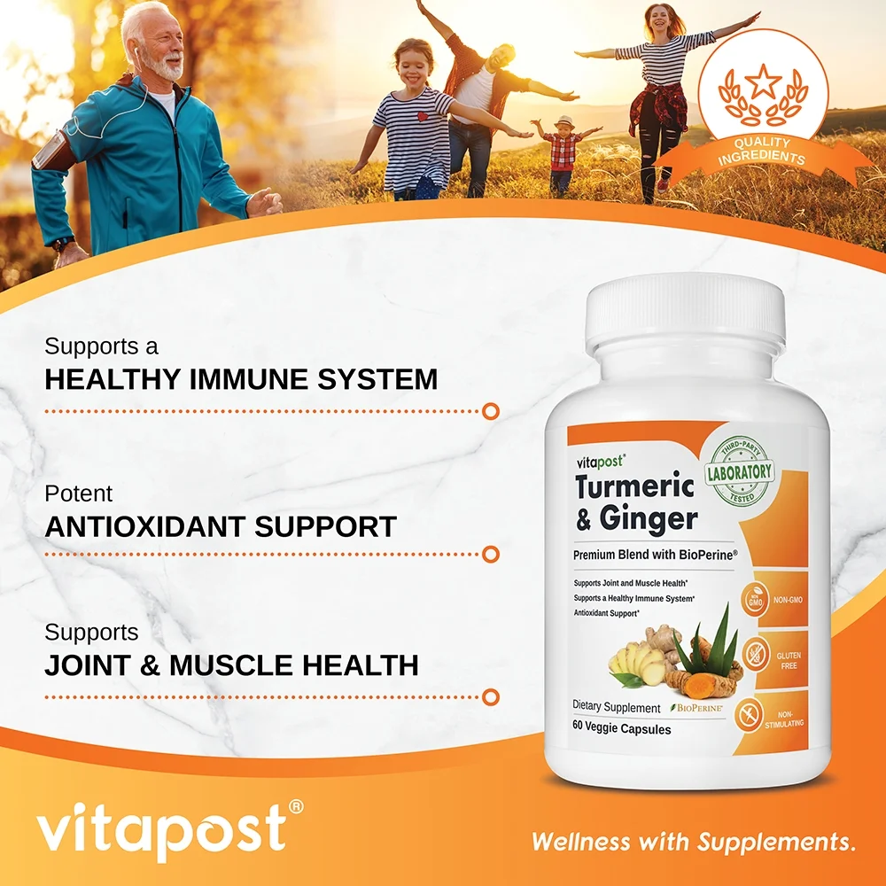 VitaPost Turmeric & Ginger Superfood Blend Supplement with BioPerine - 60 Capsules
