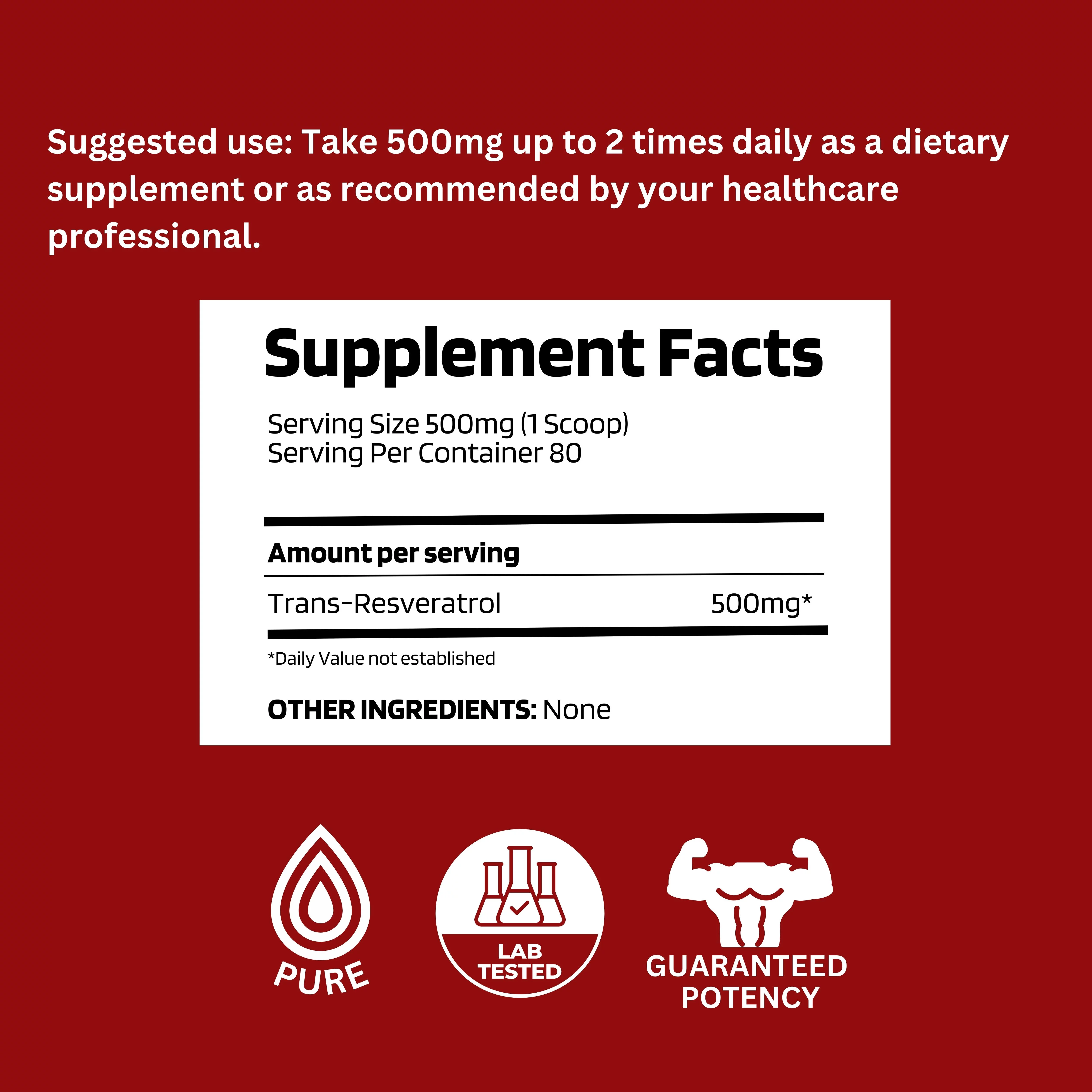 Probase Nutrition 99% Micronized Trans-Resveratrol Powder - 1000mg | Pure Pharmaceutical Grade Trans-Resveratrol Powder, 40g Jar, 40-Day Supply