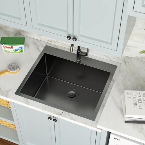 25 Inch Utility Laundry Sink Drop In 16 Gauge Stainless Steel Single Bowl Laundry Room Sink Laundry & Utility Room Kitchen Sinks 25