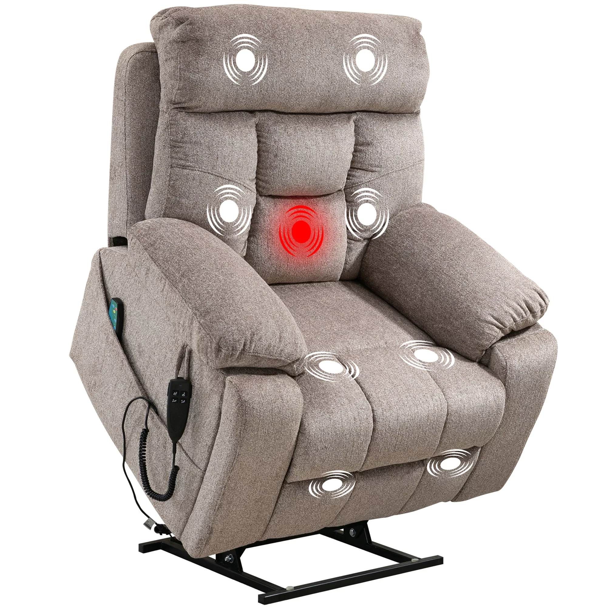 Dual Motor Power Lift Recliner Chair with Massage and Heat for Elderly People,Oversized Recliners Chair for Big Tall men,Infinite Position, 180 Degrees,Cup Holders,Side Pocket,Fabric,350 lbs