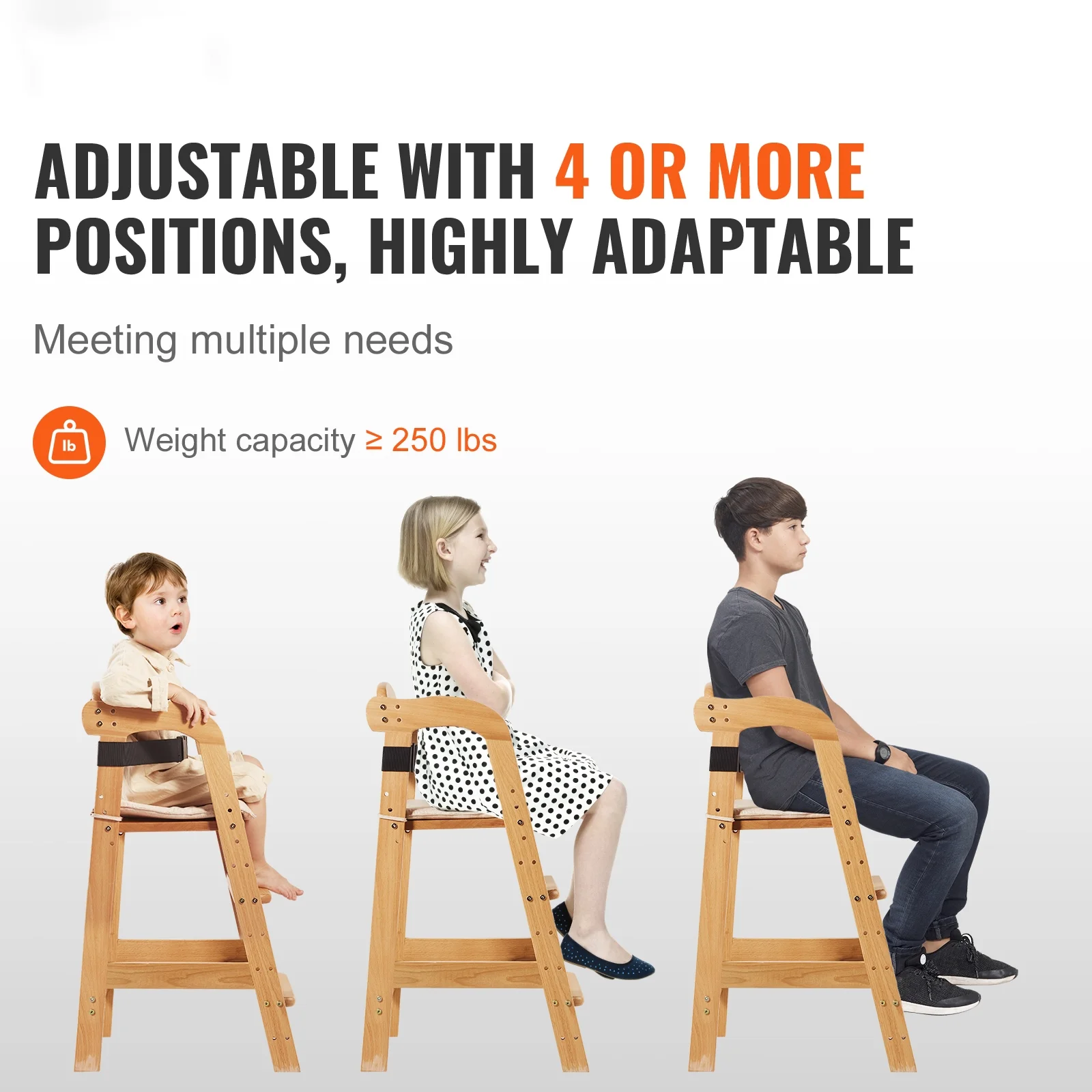 BENTISM Wooden Baby HighChair with Adjustable Legs, Solid Wooden Toddler Chair Baby Booster Seat 13'' Tall