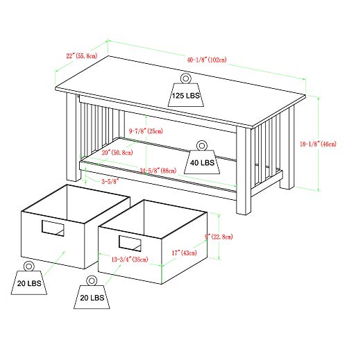 Walker Edison Coastal Black Living Room Coffee Table with Lower Shelf and Faux Rattan Wicker Baskets, 40 Inch