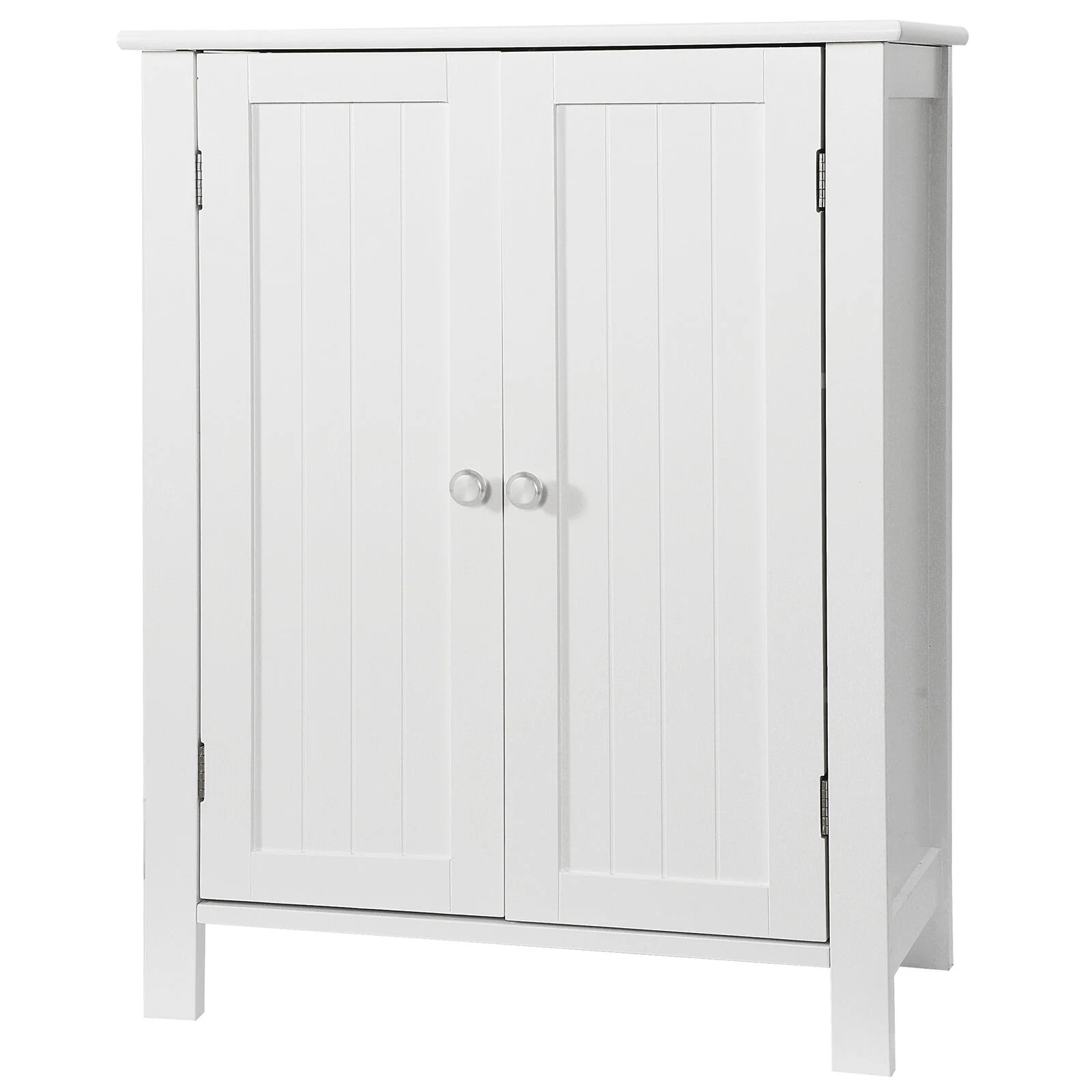 Bathroom Floor Storage Cabinet with Double Door Adjustable Shelf Cupboard White