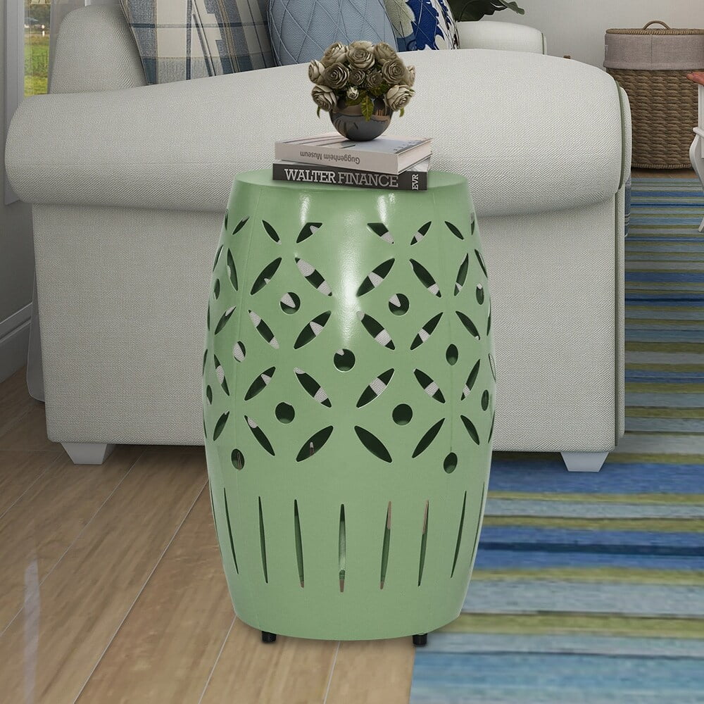 Maypex  18Inch H Geometric Cut Iron Drum End Table Drum Navy Weather Resistant