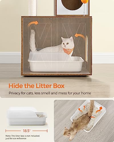 Feandrea Cat Tree with Litter Box Enclosure, 2-in-1 Modern Cat Tower, 70.8-Inch Tall Cat Condo with Scratching Posts, Perch, Caves, Basket, Washable Cushions, Heather Greige UPCT116G01