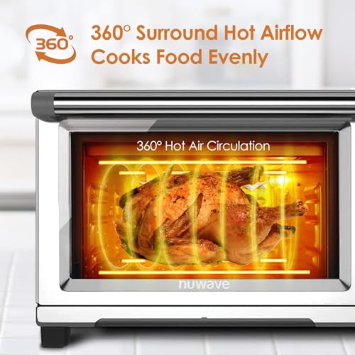 Nuwave Bravo Air Fryer Toaster Smart Oven, 10-in-1 Countertop Convection, 1800 Watts, 21-Qt Capacity, 50°-450°F Temp Controls, Top and Bottom Heater Adjustments 0%-100%, PFAS Free, Stainless Steel