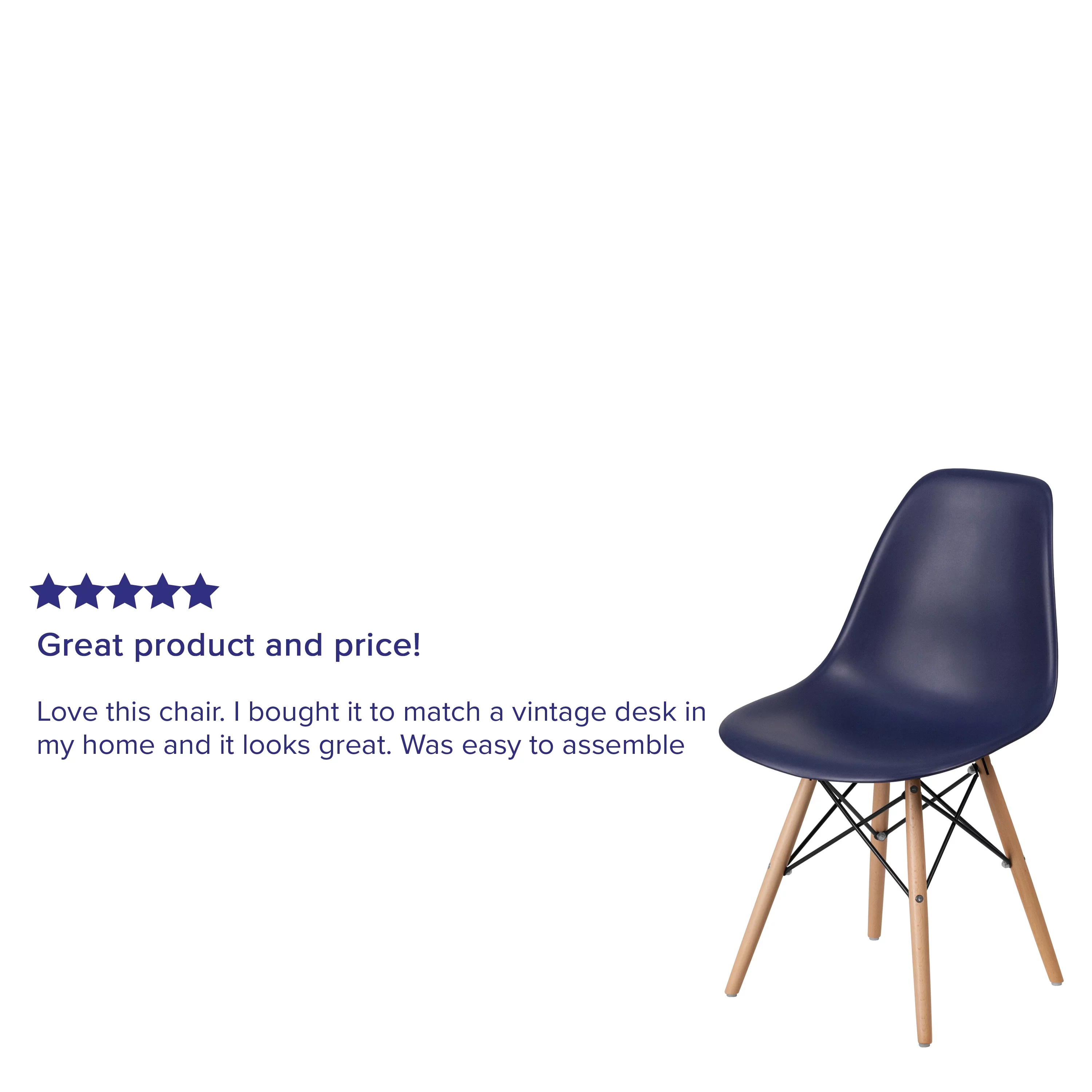 Flash Furniture 2 Pack Elon Series Navy Plastic Chair with Wooden Legsase
